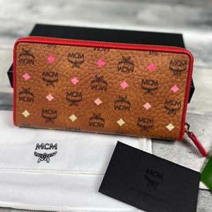 MCM rainbow cognac diamond large wallet zipped